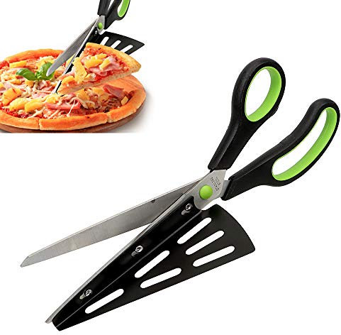 Forbici per pizza, forbici per pizza con pala per pizza, pala multifunzione rimovibile,forbici maneggevoli,forbici da cucina, tagliapizza lavabili in lavastoviglie (verde chiaro)