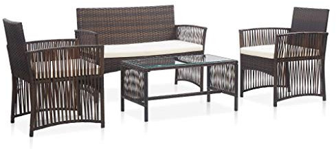 Tidyard 4-TLG.Trädgårdsloungeset, trädgårdssoff-set, balkongmöbler med 1 bänk, 2 stolar och 1 soffbord, trädgårdsmöbelset, trädgårdsuppsättning, sittgrupp lounge, loungemöbler, sittgrupp för terrass,