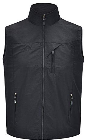 Spanye Mens Casual Vest Outdoor Leisure Mesh Vest for Golf Sports Work Photo Fishing Jacket (Black L)