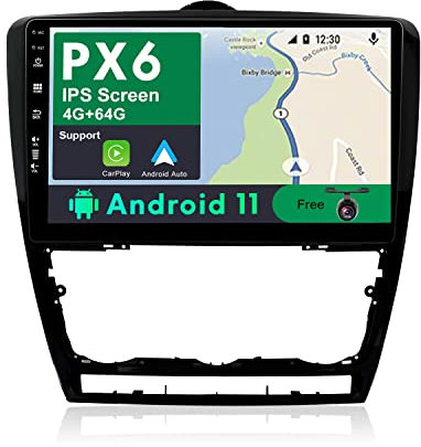 JOYX PX6 Android 10 dubbel din bilradio passar till Skoda Octavia (2007–2014) 【4G +64G】Bakkamera Canbus gratis – 10,1 tum – med rattkontroll Dab 4G WiFi Carplay Bluetooth 4K-video HDMI Google