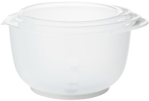 Chef Aid Contain 3 Mixing Bowls, Non-Slip Base, Soft Grip Handle, Microwave and Dishwasher Safe, Compact, Stackable, Ideal for baking and cooking, Off-white, 1.5 Litre, 2 Litre, 2.5 Litre