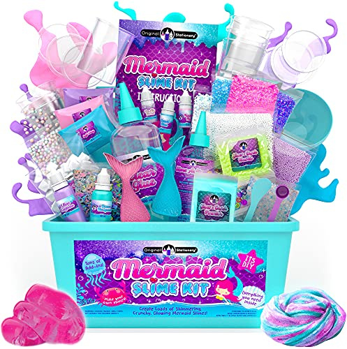 Original Stationery Mermaid Slime Kit, 35-Pieces Slime Set to Make Glow in The Dark Slime with Lots of Sparkle Slime Add Ins, Mermaid Gifts for Girls