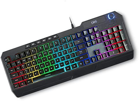 DR1TECH Wasp+ Teclado Gaming RGB para PC Retroiluminado Y Ergonómico - 104 Teclas con 26-Key Anti Ghosting - Teclado USB con Cable (QWERTY Internacional)