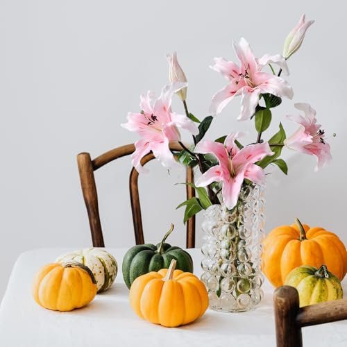 YiRonCins 2xgroße rosa Lilien, künstliche Blumen, 86.4 cm langer Stiel, künstliche Lilien, 24.9 cm, große Blütenköpfe, PU, fühlt sich echt an, für Hochzeit, Zuhause, Party, Büro, Dekoration