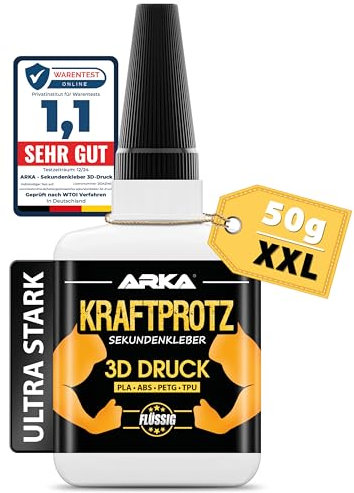 3D Druck Sekundenkleber Flüssig extra stark – 50 g XXL Superkleber wasserfest, hitzebeständig & transparent – Anti-Austrocknungs-Spitze – KRAFTPROTZ für PLA, ABS, PETG, TPU & 3D-Druck-Zubehör