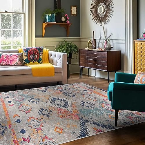 Mazovia Alfombras Multicolores - Vintage Boho Alfombras Salon de Pelo Corto - Alfombras Aspecto Desgastado de Matrimonio, Dormitorio y Comedor - Oeko-Tex - Varias Tallas - 80 x 150 cm