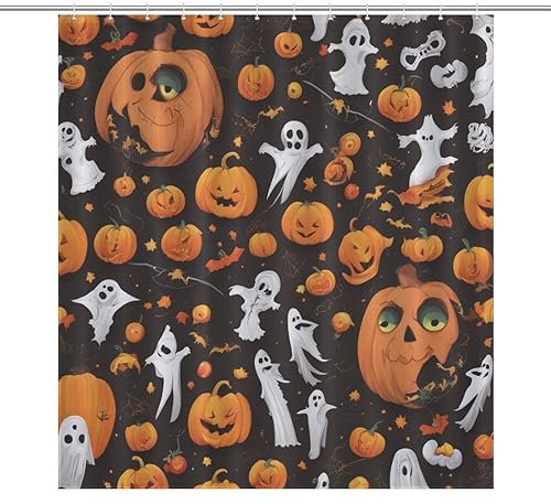 NHSY Tenda da doccia per Halloween, fantasma, zucca, gatto nero, pipistrello, ragno, tenda da doccia per bambini