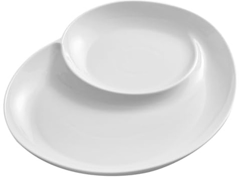 SHOWERORO Divided Ceramic Dumpling Plate with Sauce Compartment 6.48X5.78X0.79in Sectioned Snack and Breakfast Plate for Serving Appetizers and Fruits