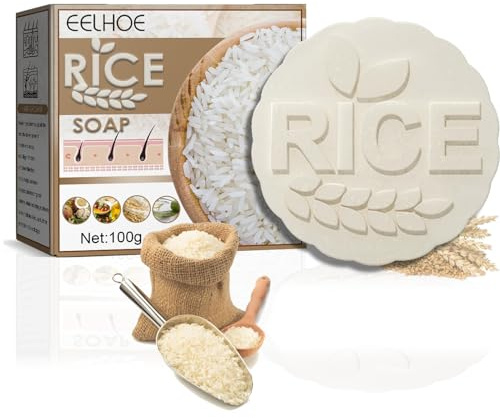 FANFALUV Rice Water Shampoo Bar - 100% Natural Vegan, Nourishing, Volumizing, Cleansing, Moisturizing & Strengthening for Dry Damaged Hair - Cruelty Free (100g)