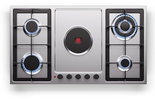 Klarstein MultiChef 5 - Piano Cottura Elettrico E A Gas, 4 Zone A Gas & 1 Elettrica, 10.100W, Acciaio Inox, Accensione Automatica, Spegnimento Sicuro, Gpl/Gas Naturale, Piano Cottura, 87X8X50 Cm