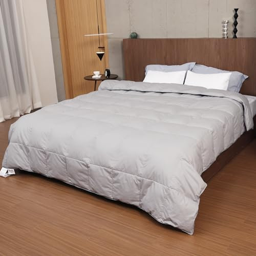 MOOFUN All Season Greyduck Down Comforter King Size Duvet- Fluffy Hotel Collection down Duvet Insert with high rich odorless down&down fiber filling, Soft 100% Organic Cotton Cover 220 * 240CM 10.5Tog