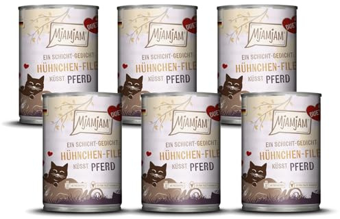 MjAMjAM - Premium Nassfutter für Katzen - Duett - Hühnchen-Filet küsst Pferd, 6er Pack (6x390g), getreidefrei