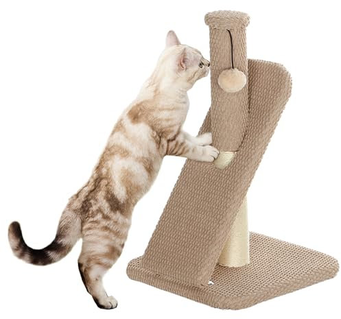 PawHut Kratzbaum 54 cm Hoch Kratzsäule Kratzstamm mit Spielball, Sisal-Katzenkratzbaum Katzenbaum für kleine Katzen, Katzen Kratzmöbel, Cremeweiß