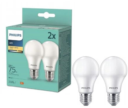PHILIPS LED-Glühbirne 10W warm 2700K E27 75W 1055lm -2 Stk. pro Pack Energiesparlampen LED-Glühbirne Energiesparlampe