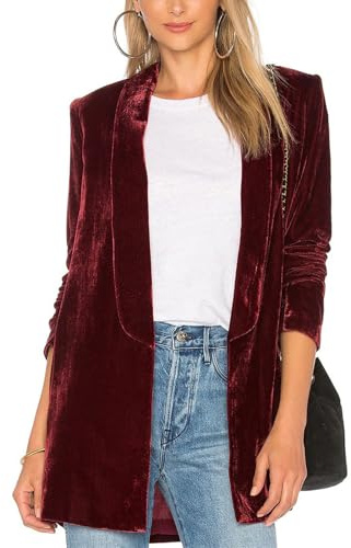 Suncolour Giacca da donna con risvolto lungo in velluto giacca aperta davanti blazer semplice in velluto soprabito