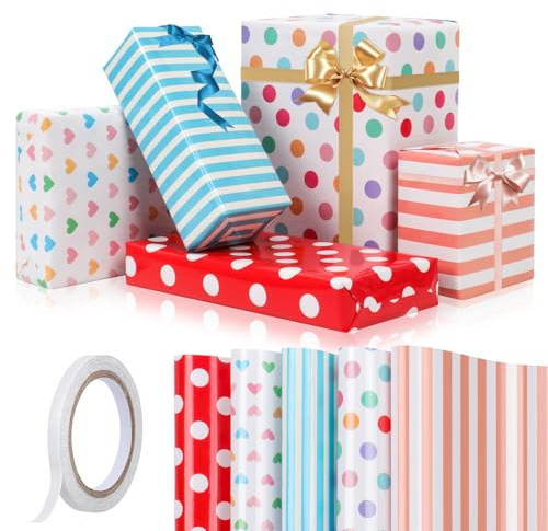 GAOHUI Wrapping Paper, Polka Dot Birthday Wrapping Paper - 5PCS Gift Wrap Paper Sheets for Christmas, Mothers Day, Valentine Day, Birthday, Wedding, Baby Shower with Tape(70cm X 50cm)