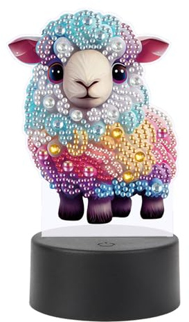 SHEGZHUC Diamond Painting Lampe de Chevet Tactile Mouton Agneau Animaux LED Lampe de Table Veilleuse Prise USB Lampe LED Mosaïque Diamant Peinture Art Cadeau Ornements Table Chambre Décoration