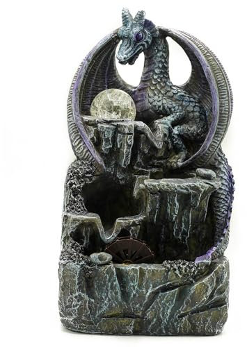 Purple Dragon Water Feature with Crystal Ball & Water Wheel – 35cm | Indoor Tabletop Fountain for Home & Office Décor | Relaxing Feng Shui Water Feature