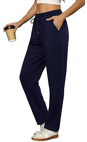 Litherday Pantaloni Sportivi Donna Cotone Leggeri e Traspiranti Jogger Vita Alta con Tasche e Coulisse per Casa Yoga Jogging Fitness Blu Scuro L