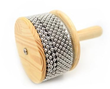 Instrumento Turbo Cabasa de percusión de madera, cadena de cuentas de metal y agitador de mano cilíndrico, para educación musical de banda (11 cm)