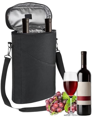 Bolsa de enfriador de vino: caja de transporte de botella de 12.99 pulgadas 2 para adultos, bolsas de cerveza aisladas aisladas con una correa y mango de hombro ajustable, viaje, picnic, golf, fiesta,
