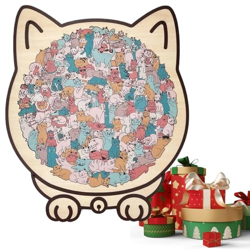 Puzzle en Forme De Chat,135 Pcs en Bois en Forme De Chat De Couleur Morandi, Drôle Encadré par D' De Chats, Jouets De Puzzle pour Les Amoureux des Chats Et La Décoration De La Maison