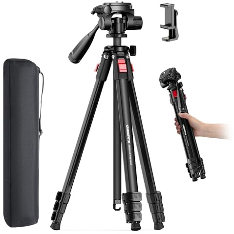 CAMBOFOTO Trípode ligero para cámara de viaje de 68 pulgadas, trípode portátil de aluminio DSLR/SLR y bolsa de transporte, para fotos, videos y vlogging, compatible con cámara Canon/Nikon (negro mate)