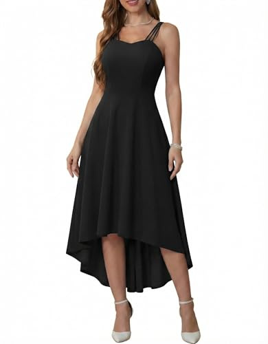 DRESSTELLS Women's Cocktail Dresses Wedding Guest High Low Dress Straps Bridesmaid Party Dresses for Women UK Black S