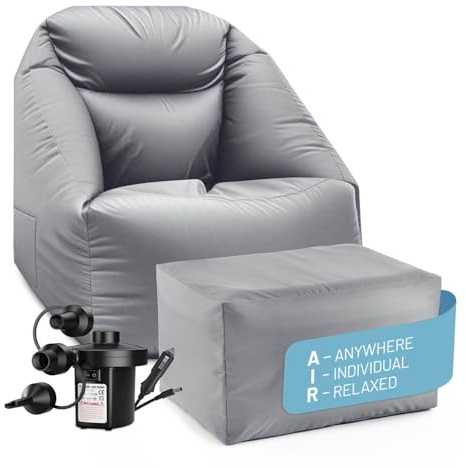 Lumaland CrozyAir Relax-Set XL: Fauteuil Gonflable + Pouf avec Pompe à air 2GO | Pouf-Sac Lavable, Hydrofuge, supportant jusqu'à 150 kg | Canapé d'extérieur pour Le Jardin et la Plage