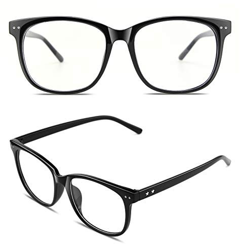 GQUEEN Hornbrille Brille Ohne Stärke Fake Brille Nerdbrille Damen Herren Großer Rahmen UV400,PE1