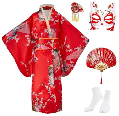 KRUIHAN Niños Yukata Vendimia Estilo Japones - Niña Kimono Tradicional Ropa Seda Tela Túnica Desgaste Boda Partido Actuación Vestido