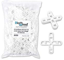 Diamwood Croisillons en Plastique pour Carrelage - 250 pièces - Dimensions : 47x7x10 mm - Épaisseur : 10 mm - Forme en croix ajourée - Joint parallèle pour pose précise