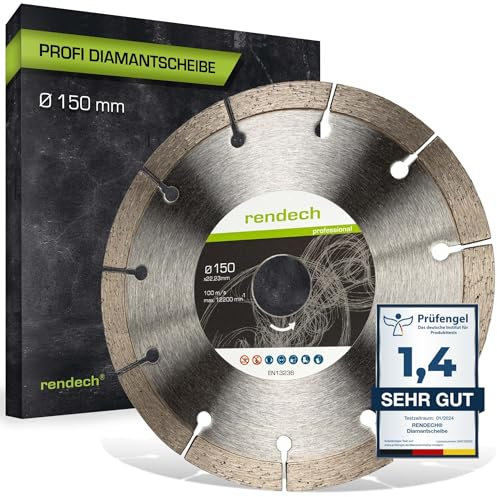 Disque diamant 150 mm professionnel pour Béton, Pierre, Brique etc. - Disques à tronçonner diamantés avec hauteur de segment de 10mm | rendech®