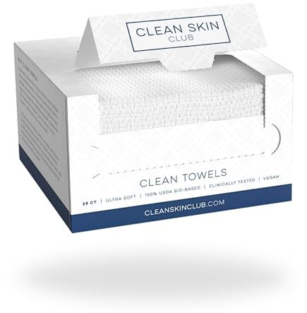 Clean Skin Club Clean Towels, 100% USDA Biobased Dermatologist Approved Face Towel, Disposable Clinically Tested Face Towelette, Facial Washcloth, Makeup Remover Dry Wipes, Ultra Soft (2 pack)
