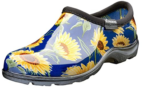 Sloggers Original Waterproof Rain and Garden Shoe for Women– Outdoor Slip-On Garden Clog with Premium Comfort Insole and Arch Support - Sunflower Print Blue, Size 8 - Made in USA with US and Imported Parts