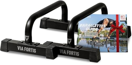 VIA FORTIS - Barres Parallettes Premium - Acier Ultra-Résistant et léger - Facile à Transporter - Musculation au Poids du Corps - Tous Niveaux - Taille M