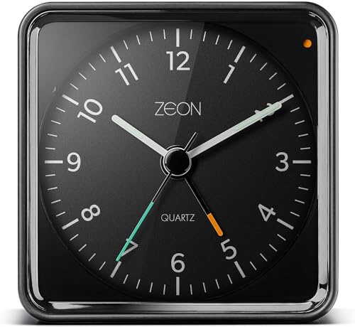 ZEON batteriebetriebener, geräuschloser Nachttisch-Analog Wecker mit Licht und Schlummerfunktion in Schwarz, CE4550