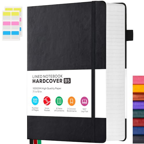 FOCUS DAY Notizbuch Tagebuch B5 für Erwachsene, 320 Seiten Notizblock Journal Buch, geeignet zum Schreiben und Notieren im Büro, in der Schule und zu Hause, Hardcover, Liniert, 19 x 25,4 cm, Schwarz