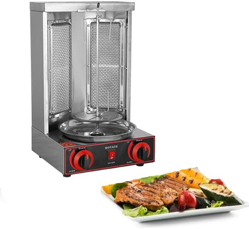 DPLXFPP Asador Vertical Horno Parrilla Máquina De Asar A Gas Asador Carne Comercial, Cocina De Kebab De Encimera Asador Giratorio Máquina para Hornear 360° Giratorio,Silver-M