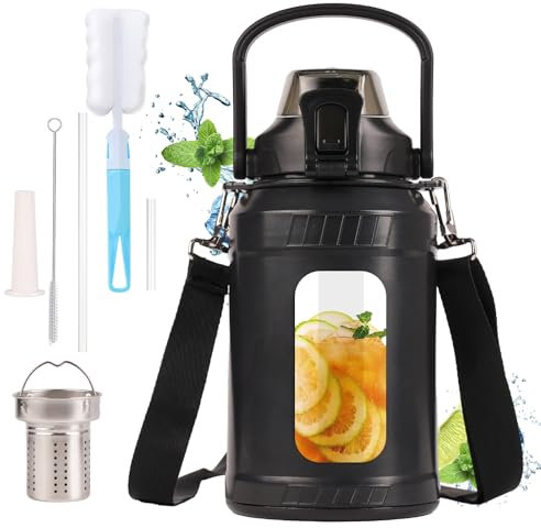 yeixzoua Glasflasche 1 liter, Trinkflasche Glas-1l, Glasflasche Mit Strohhalm, Wasserflasche Glas- 1l- Mit Hülle, Große- Trinkflasche Glas Bruchsicher, Für Gym, Sport, Täglich, Schwarz