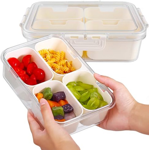 HOSPAOP Snackteller mit Fächern, Snackschale mit Deckel, Kunststoff Snackbox Snack Schalen Set Auslaufsicher, Snacktablett Organizer für SüßIgkeiten Candy Veggie Keks Nüsse Desserts Obst
