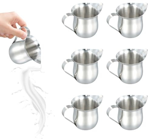 6 Pezzi Bricco Latte in Acciaio Inox, Mini Lattiera 90ml, Lattiera Piccola Bricco per Latte, Bricco da Latte da Cucina, Lattiera per Latte Salse Cappuccino Barista Café Macchiato Art Milk Pitcher