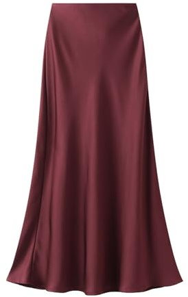 FM2018XSL Gonna Lunga Raso Donna Elastico in Vita Alta Elegante Gonna a Coda di Pesce Casual Maxi Gonna Plissettata, L, Bordeaux