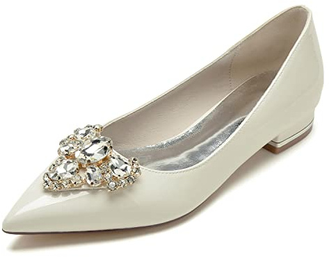 Gycdwjh Sandales à Talon Plate Chaussure Mariage Chaussures de Mariee Femme a Bout Pointu Bout Fermé Bas Talon Escarpin,Beige,43 EU