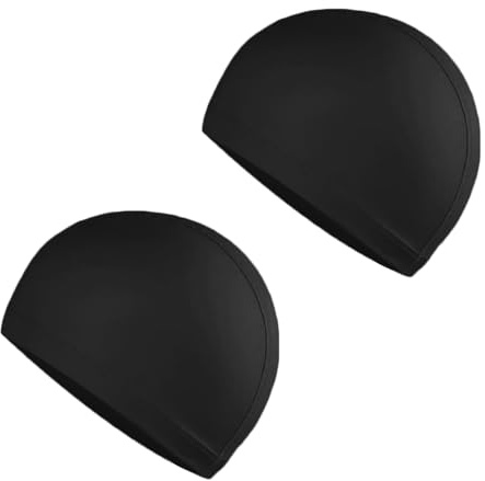 Lot de 2 bonnets de bain en tissu hautement élastique pour homme et femme, bonnets de bain confortables et antidérapants pour adultes et enfants, bonnet de bain léger contre le chlore (noir)