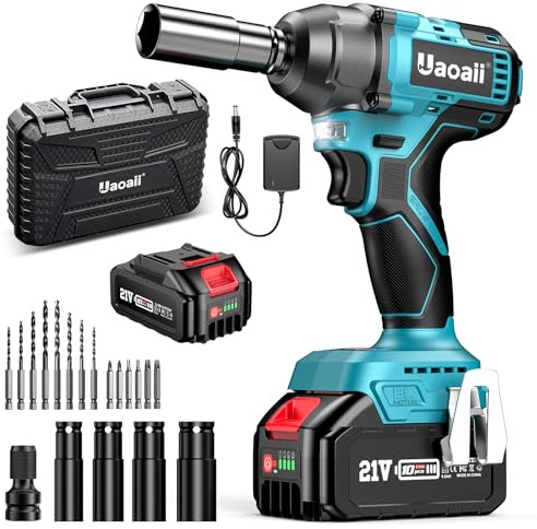 Uaoaii Llave de Impacto Inalámbrica 380N·m, Llave de Impacto para Cambio de Neumáticos de Camión con Batería de 4000mAh, Taladro de Impacto Eléctrico con Motor Sin Escobillas