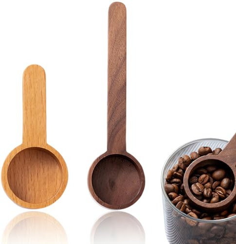 Cuchara de café de madera en nogal, 2 cucharadas de café, cucharas de café de acero inoxidable, Cuchara medidora para café molido, Cuchara de café de madera, tazas medidoras