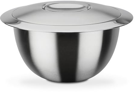 GSW Servier-Thermoschüssel – hochwertige Servierschüssel mit Deckel, 5 Liter Volumen, doppelwandige Isolierung warm und kalt – 26cm Durchmesser, Edelstahl, Silber