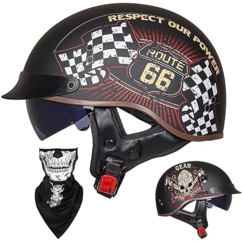 Halvhjälm Öppen Hjälm Brain - Cap Cruiser Chopper Scooter Pilot Jet-hjälm DOT+ECE Certified Personality Retro Harley Motorcykelhjälm Vintage Motorcykelhjälm(B,M=(57~58cm))