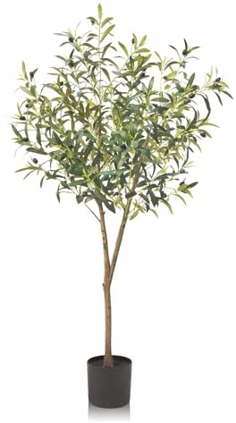 GOVIRAYE 5FT Olive Tree Artificial Tall Faux Olive Plants in Pot Fake Tree Indoors Outdoor with Lifelike Fruits for Modern Home Office Living Room Floor Decor